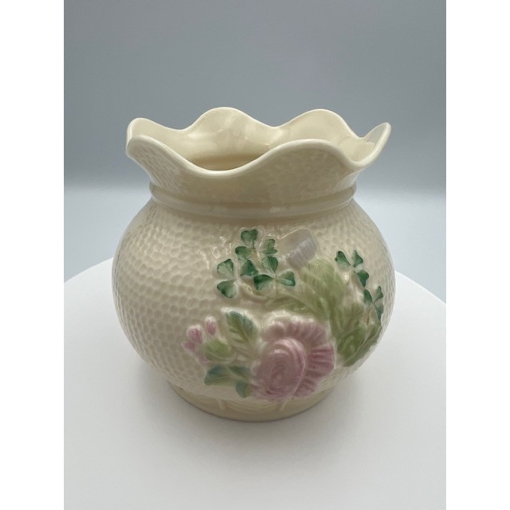 Belleek Ireland Killarney Rose Vase Ivory Parian China Basketweave 4in - Picture 12 of 16